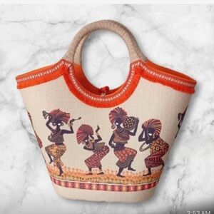 Ethnic Print Beige and Orange Tote Bag